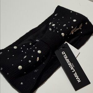 NWT Karl Lagerfeld Black and Silver Embellished Headband